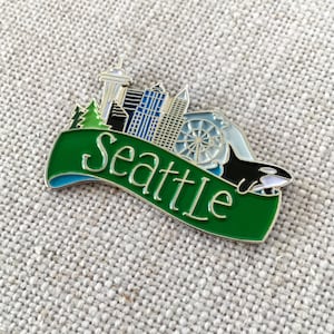 Seattle Skyline Lapel Pin / Seattle Washington Flair / Modern Seattle Gift / Cool Seattle Gift for Her / Mt Rainer / Stocking Stuffer