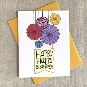 Tarjeta de feliz cumpleaños de los fanáticos de papel / Tarjeta moderna + minimalista de Bday / Tarjeta con letras de mano / Tarjeta de cumpleaños ilustrada divertida / Tarjeta de cumpleaños para ella
