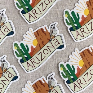 Arizona Vinyl Sticker / Monument Valley / Hand Lettered Waterproof Sticker / Laptop Sticker / Arizona Travel Memento / Saguaro Cactus image 2