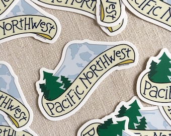 Pacific Northwest Vinyl Sticker / Design lettré à la main / Autocollant moderne / Autocollant pour ordinateur portable / Autocollant Nord-Ouest / Mt Hood Sticker / Imperméable à l’eau