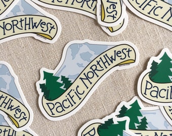 Pacific Northwest Vinyl Sticker: Hand Lettered Mountain Design