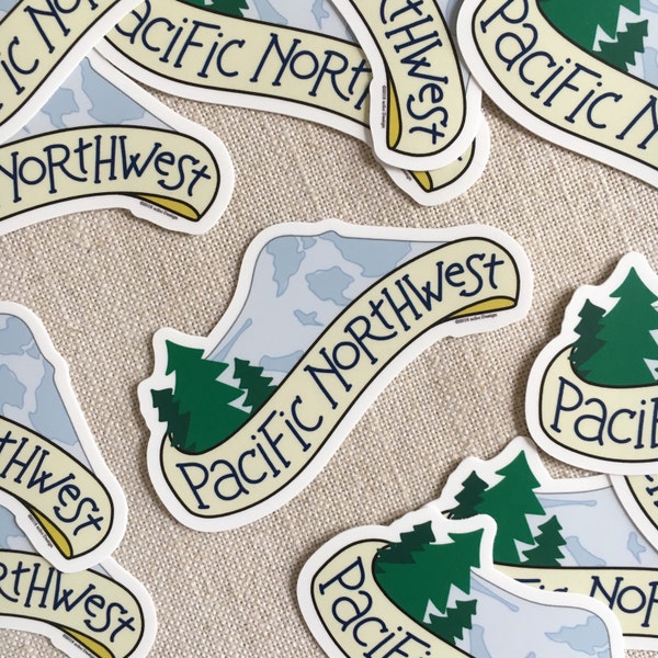 Pacific Northwest Vinyl Sticker: Hand Lettered Mountain Design