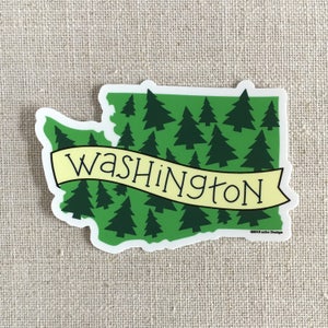 Washington State Trees Vinyl Sticker / Illustrated Washington State Travel Sticker / Washington State Bumper Sticker / Water Bottle Sticker