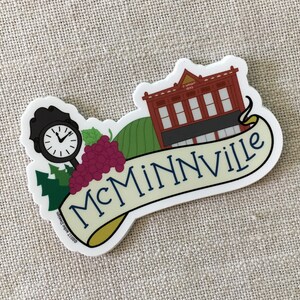 McMinnville Oregon Vinyl Sticker, Oregon Travel Sticker, Laptop Sticker, Water Bottle Sticker, Waterproof Vinyl Sticker, Illustrated Sticker