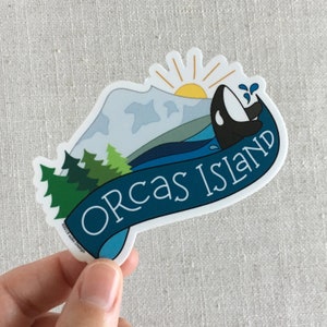 Orcas Island Washington Vinyl Sticker, Water Bottle Sticker, Laptop Sticker, PNW Illustrated Sticker, San Juan Islands, Olympic Mountains image 1