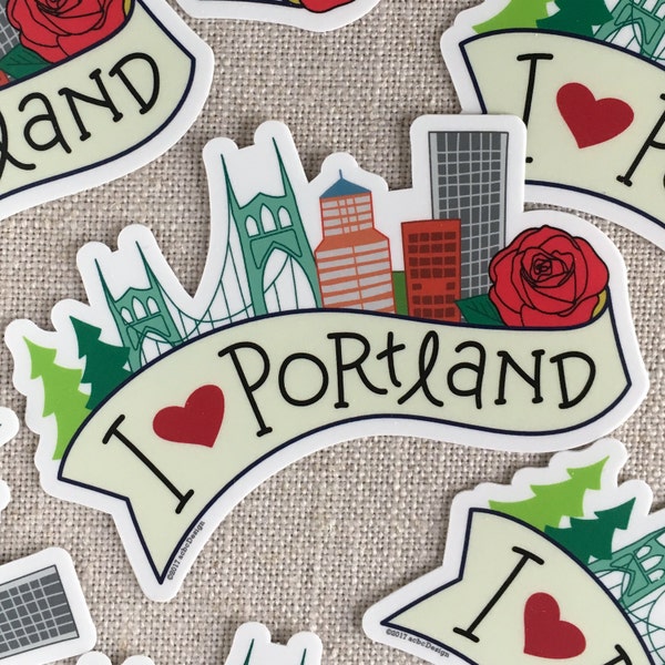 I Love Portland Vinyl Sticker, Hand Lettered Design