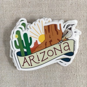 Arizona Vinyl Sticker / Monument Valley / Hand Lettered Waterproof Sticker / Laptop Sticker / Arizona Travel Memento / Saguaro Cactus image 3