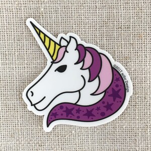 Unicorn Vinyl Sticker / Water Bottle Sticker / Purple Illustrated Unicorn / Laptop Sticker / Girl Sticker / Cute Sticker / Waterproof