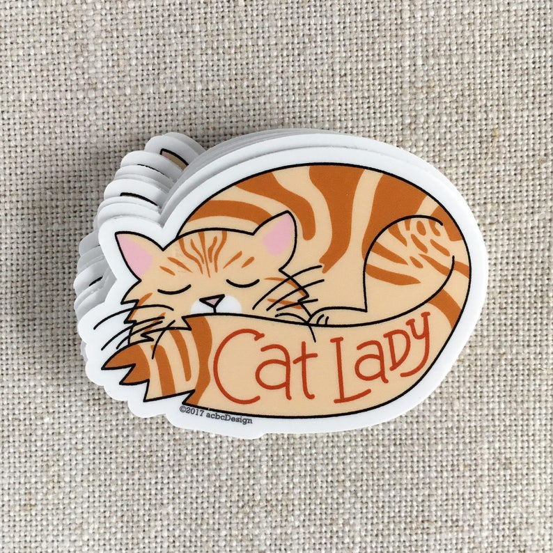 Cat Lady Tabby Kitty Vinyl Sticker / Sleepy Tabby Cat Sticker / Illustrated Kitty Cat Sticker / Water Bottle Sticker / Cool Laptop Sticker image 1