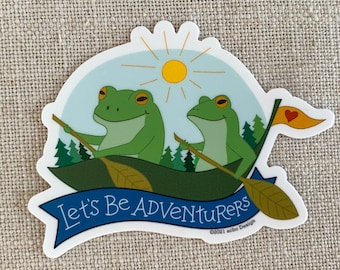 Let's Be Adventurers Vinyl Sticker / Cute Illustrated Frogs Sticker / Paddling Frogs / Water Bottle Sticker / Whimsical Animals Sticker