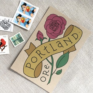 Portland Oregon Rose Postcard Set / Postcard Set of 6 / Rose City Souvenir Postcard / PDX Travel Postcard / Portland Oregon Illustrated Rose