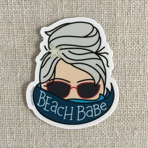 Beach Babe Gray Hair Vinyl Sticker / Beach Sticker / Modern Sticker / Laptop Sticker / Girl Sticker / Waterproof Sticker / Gift for Her