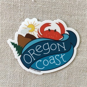 Oregon Coast Vinyl Sticker / Oregon Beach Car Sticker / Water Bottle Sticker / Fun Laptop Sticker / Cute Waterproof Sticker / Crab Sticker