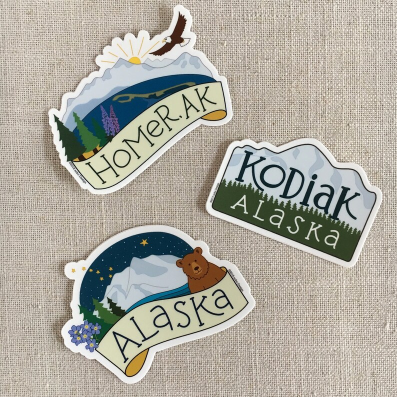 Alaska Vinyl Sticker: Denali, Grizzly Bear, Forget-me-not - Etsy