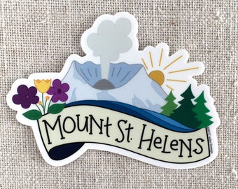 Mount St Helens Vinyl Sticker / Washington State Illustrated Sticker / Waterproof Sticker / Laptop Sticker / Pacific Northwest Sticker