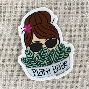 Plant Babe Brunette Woman Vinyl Sticker / Plant Lady Gift / Modern Sticker / Laptop Sticker / Cute Gardener Sticker / Waterproof Sticker