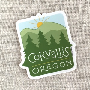 Corvallis Oregon Trees Vinyl Sticker / Marys Peak Sticker / Cool Water Bottle Sticker / Oregon Travel / Pacific Northwest / Hand Lettered
