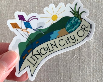 Lincoln City Oregon Vinyl Sticker / Oregon Travel / Laptop Sticker / Oregon Coast Sticker / Cute Oregon Sticker / Waterproof Sticker