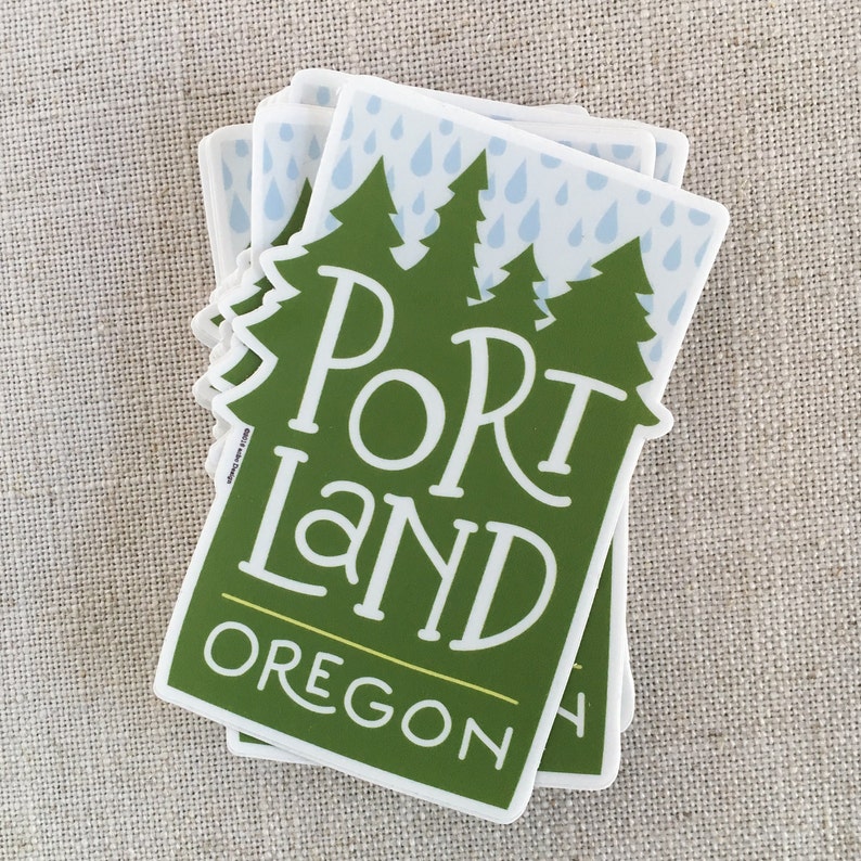 Portland Oregon Rain Vinyl Sticker / Modern Illustrated Portland Sticker / Pacific Northwest Sticker / Hand Lettering / Cool Sticker image 3