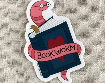 Bookworm Vinyl Sticker / Reader Gift / Laptop Sticker / Bookworm gift for her / Book Lover Sticker / Waterproof / Cute Laptop Sticker