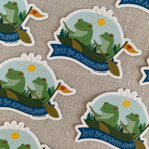 Lets Be Adventurers Vinyl Sticker / Cute Illustrated Frogs Sticker / Paddling Frogs / Water Bottle Sticker / Whimsical Animals Sticker image 2
