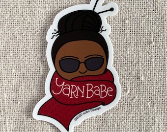 Yarn Babe Black Woman Vinyl Sticker / Gift for Knitter or Crocheter / Modern Sticker / Laptop Sticker / Cute Sticker / Waterproof Sticker