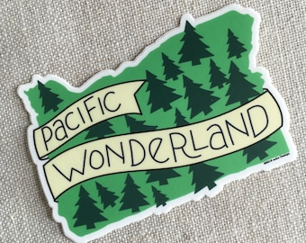 Pacific Wonderland Vinyl Sticker / Modern Illustrated Oregon State Sticker / Hand Lettering / Oregon Bumper Sticker / Cool Sticker