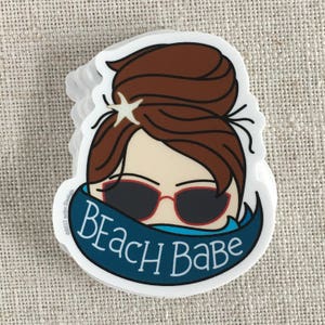 Beach Babe Brunette Vinyl Sticker / Beach Sticker / Modern Sticker / Laptop Sticker / Girl Sticker / Waterproof Sticker / Gift for Her