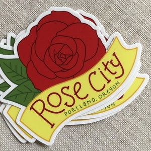 Rose City Vinyl Sticker / Portland Oregon Modern Sticker / Cool Laptop Sticker / Illustrated Sticker / Waterproof Vinyl Car Sticker