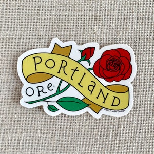 Portland Oregon Rose Vinyl Sticker / Portland Oregon Illustrated Sticker / Cool Laptop Sticker / Rose City Sticker / Waterproof Car Sticker