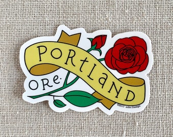 Portland Oregon Rose Vinyl Sticker - Illustrated Banner