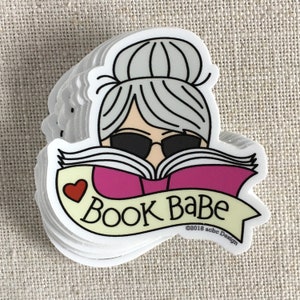 Book Babe Gray Hair Woman Vinyl Sticker / Reader Gift / Modern Sticker for Her / Cute Bookworm Sticker / Waterproof Water Bottle Sticker image 3