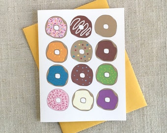 It's Your Birthday Go Donuts! / Donut Birthday Card / Foodie Gift / Funny Birthday Card / Illustrated Doughnut Bday Card / Modern Cards