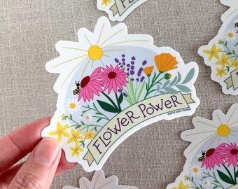 Flower Power Vinyl Sticker / Illustrated Healing Flowers / Hippie Sticker / Fun Water Bottle Sticker / Cool Laptop Sticker / Plant Lady