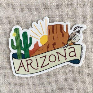 Arizona Vinyl Sticker / Monument Valley / Hand Lettered Waterproof Sticker / Laptop Sticker / Arizona Travel Memento / Saguaro Cactus image 1
