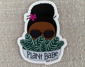 Plant Babe Black Woman Vinyl Sticker / Plant Lady Gift / Modern Sticker / Laptop Sticker / Woman Sticker / Gardener Sticker / Waterproof