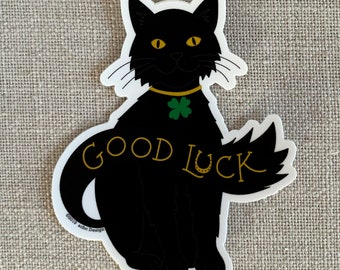 Good Luck Black Kitty Vinyl Sticker / Black Cat Sticker / Good Luck / Laptop Sticker / Fun Black Cat Lady Sticker / Waterproof Vinyl Sticker