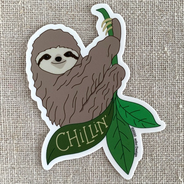 Chillin' Sloth Vinyl Sticker / Cute Illustrated Three Toed Sloth / Cute Gift for Her / Fun Laptop Sticker / Weather Resistant Sticker