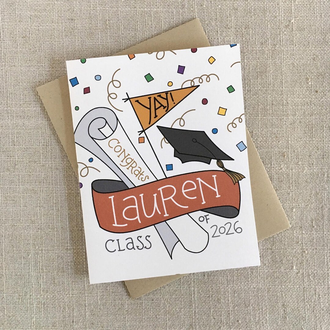 Hand Lettered Graduation Custom Hand Lettered Graduation Card: School Colors, Class of 2026 ...