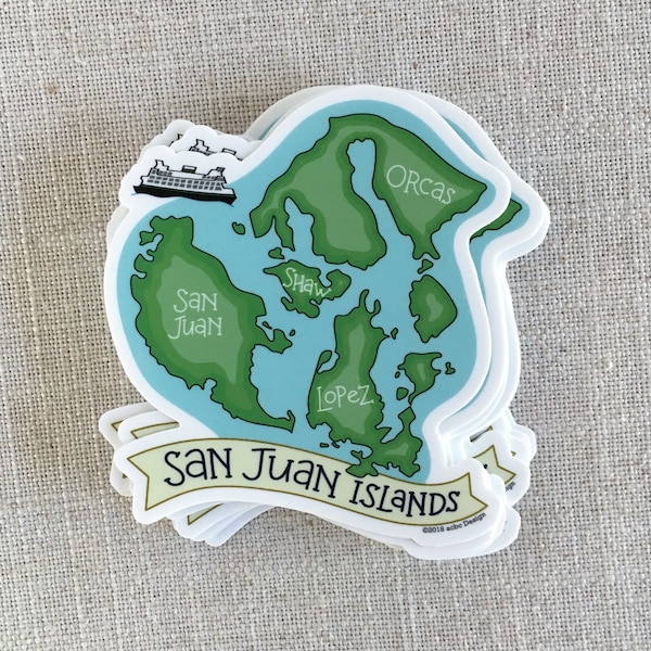 San Juan Islands Vinyl Sticker / Washington Map Sticker / Seattle WA Travel Sticker / Waterproof Water Bottle Sticker / Cool Laptop Sticker