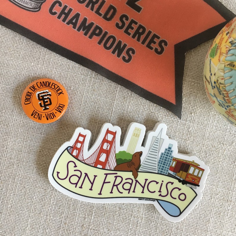 Single Illustrated San Francisco vinyl sticker on neutral background.