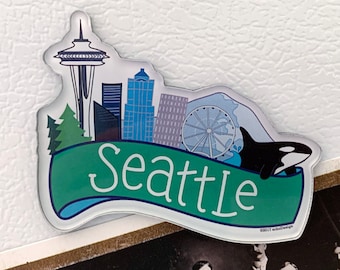 Seattle Skyline Acrylic Magnet, Washington Travel Souvenir