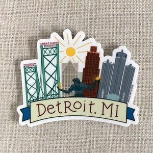 Detroit Michigan Vinyl Sticker / Detroit Skyline Sticker / Cool Laptop Sticker / Illustrated Detroit Bumper Sticker / Waterproof Sticker