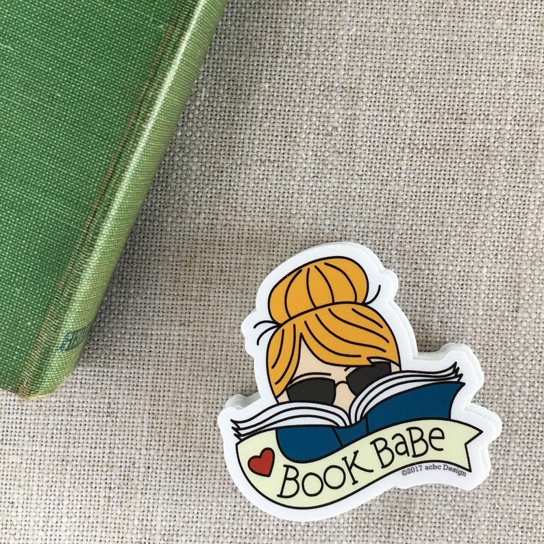 Book Babe Blonde Woman Vinyl Sticker / Reader Gift / Modern Sticker / Laptop Sticker / Book Sticker / Waterproof Sticker / Bookworm Gift image 1