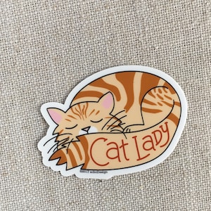 Cat Lady Tabby Kitty Vinyl Sticker / Sleepy Tabby Cat Sticker / Illustrated Kitty Cat Sticker / Water Bottle Sticker / Cool Laptop Sticker image 3