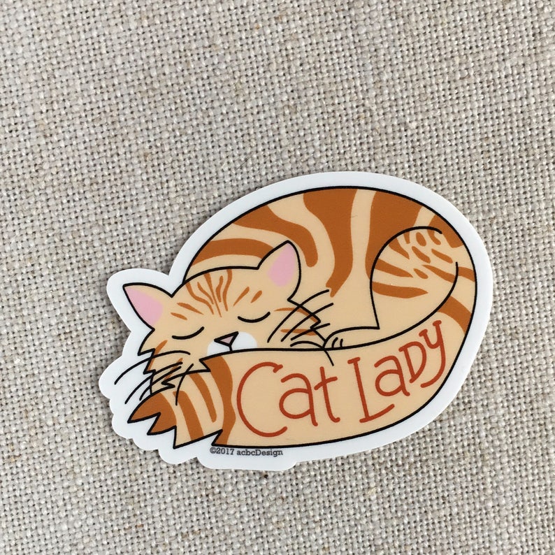 Cat Lady Tabby Kitty Vinyl Sticker / Sleepy Tabby Cat Sticker / Illustrated Kitty Cat Sticker / Water Bottle Sticker / Cool Laptop Sticker image 3