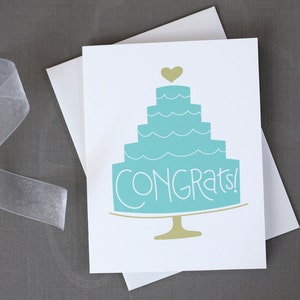 Torta nuziale blu Congratulazioni Card / mano con lettere di Congratulazioni Card / illustrazione della torta di nozze sposa moderna saluti