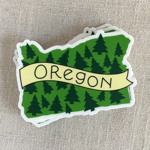 Oregon Trees Illustrated Vinyl Sticker / Hand Lettered Waterproof Sticker / Cool Laptop Sticker / Modern Sticker / Oregon Travel Sticker