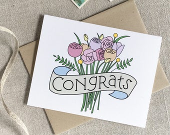 Congrats Bouquet Wedding Card / Illustrated Wedding Flowers Celebration / Bridal Congratulations Card / Bridal Shower Card / Bride to Be