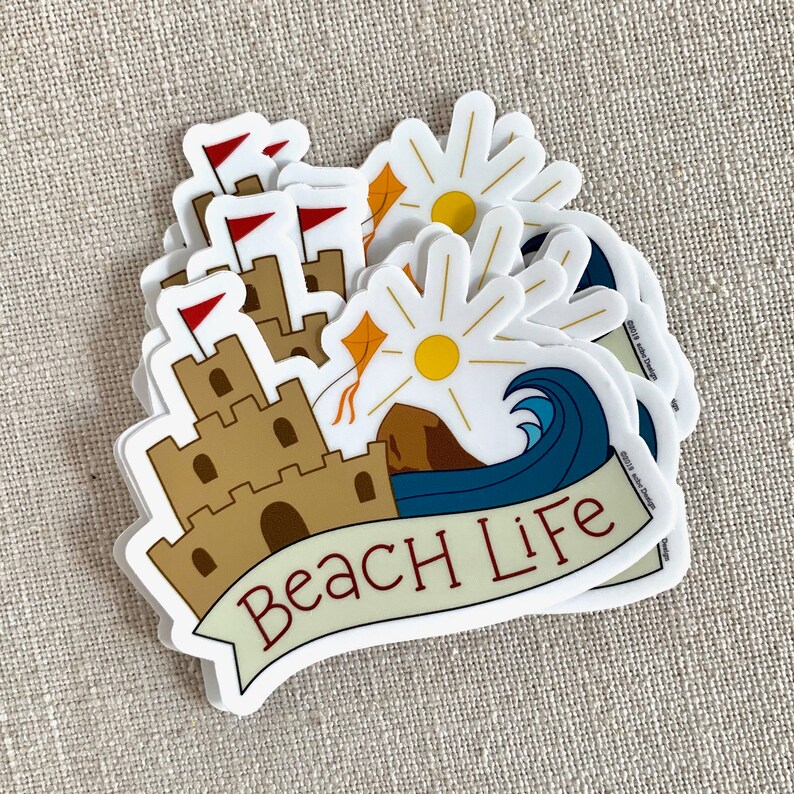 Beach Life Sandcastle Vinyl Sticker / Whimsical Illustrated - Etsy